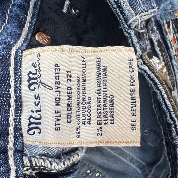 Miss Me Jeans Women's 25 (0) Dark Blue Signature Cuffed Capri Zipper Moto - Picture 14 of 14
